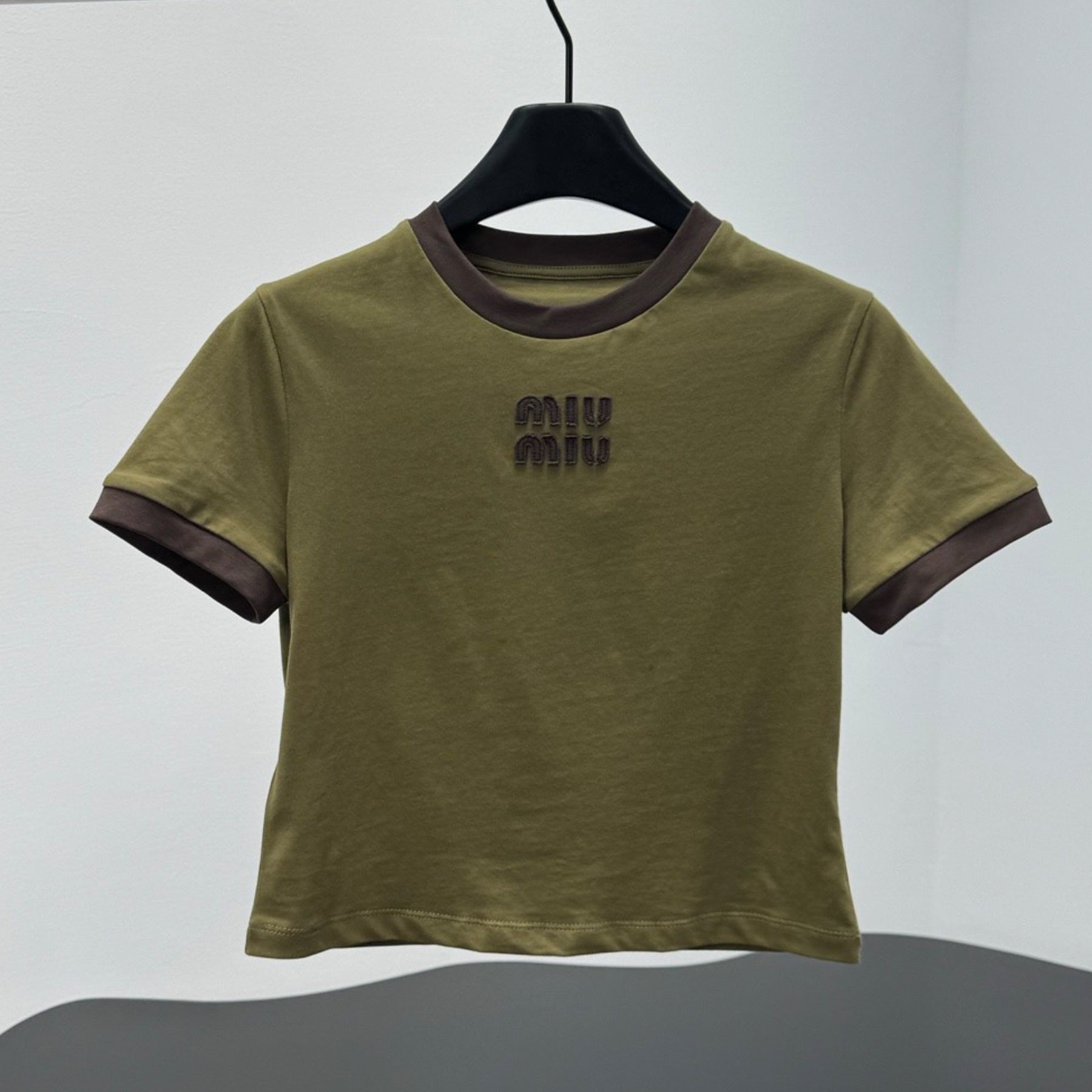 Women's Spring/Summer Cotton Crew Neck Short Sleeve T-Shirt Chest Logo with Color-Blocking Design Fashionable Casual Cropped T-Shirt #194405