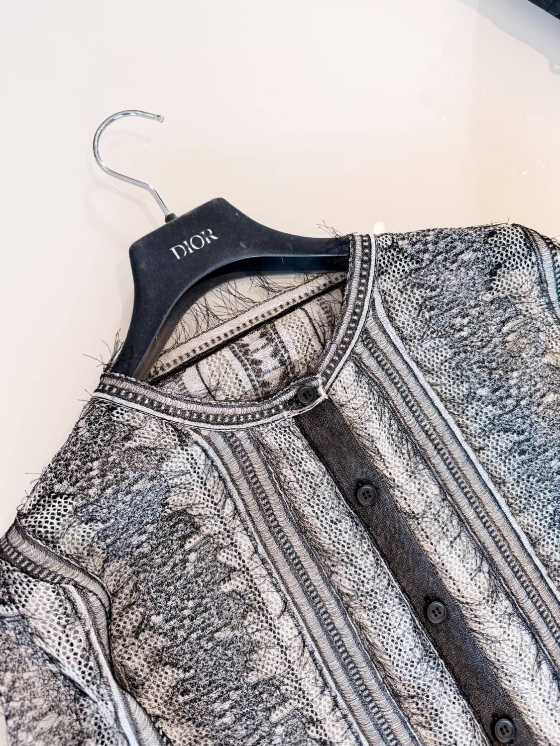 Women's Spring/Summer/Fall Striped Embroidered Lace Hollow-Out Solid-Color Single-Breasted Round-Neck Knit Cardigan Ngvp #2398