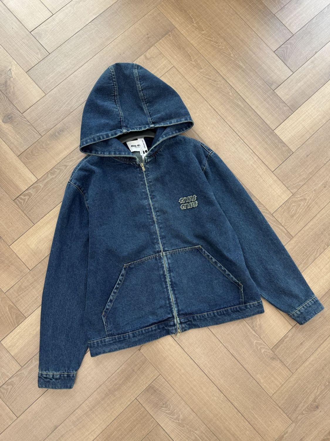 Women's Fall/Winter Denim Hooded Jacket with Zipper Pockets Retro Fashion Trend Dark Blue Jacket #193836