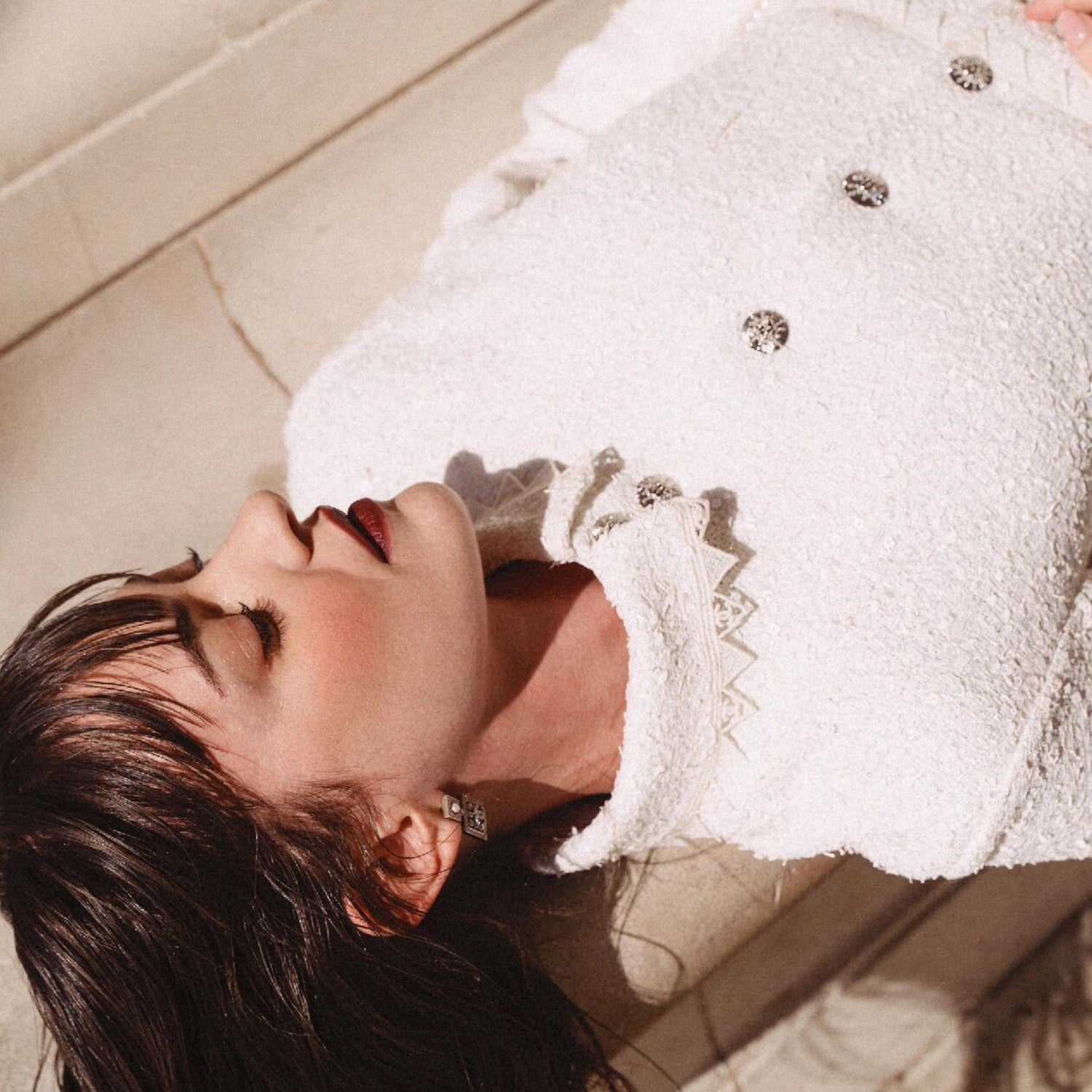 Women's Spring And Autumn White Sequin Lapel Single Breasted Coarse Tweed Waist Jacket Dress Ngvp #8526