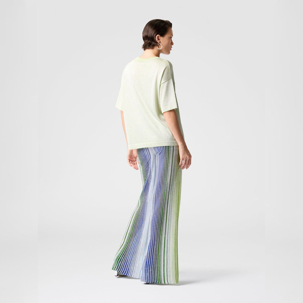 Missoni Women's Spring And Summer Fashion Elegant Colorful Striped Golden Silk Knit Clashing Sleeveless Vest T-shirt Casual Pants Set Suit Ngvp #1758