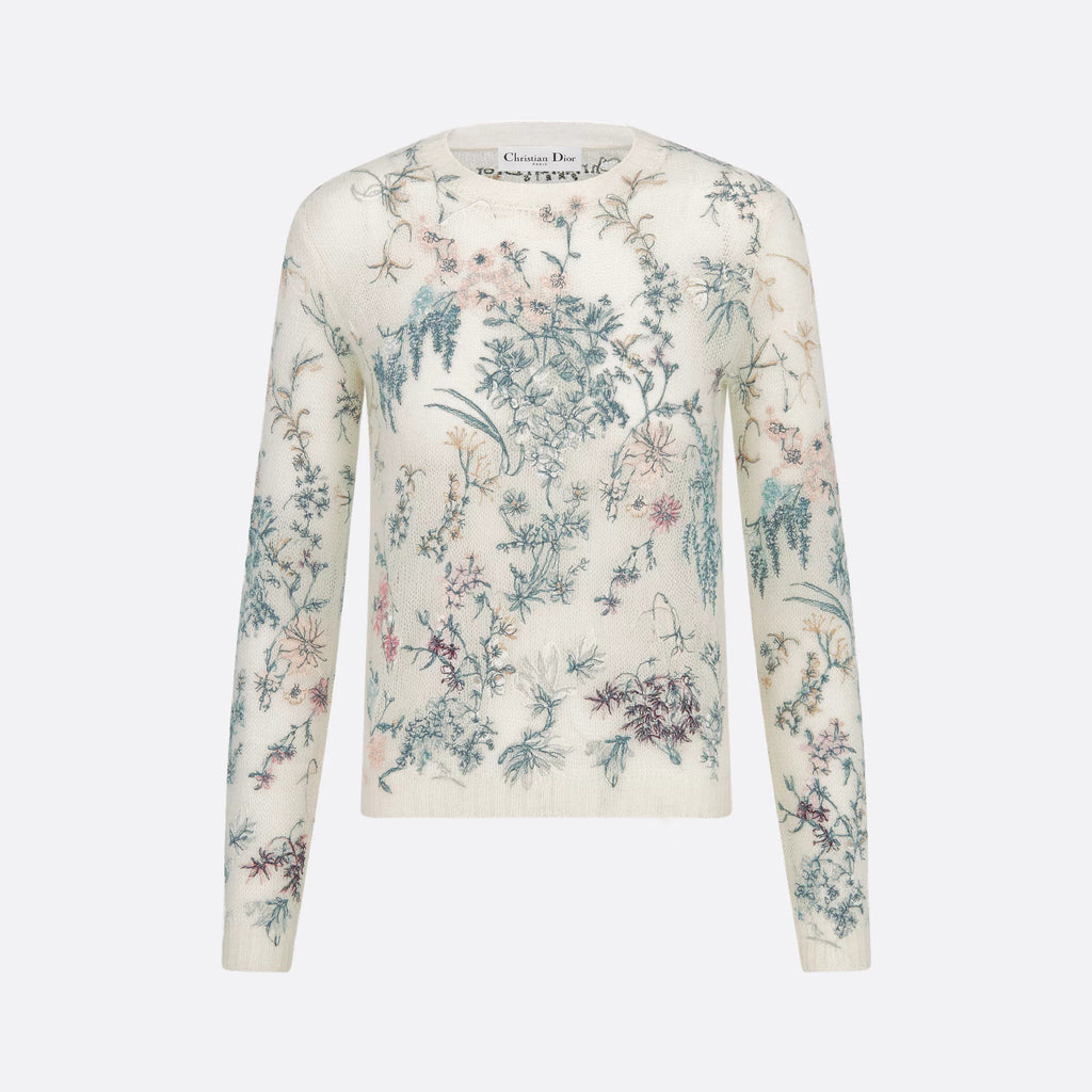 Women's Spring. Autumn And Winter Floral Embroidery Solid Color Mohair Long Sleeve Round Neck Pullover Knitted Sweater Ngvp #1539