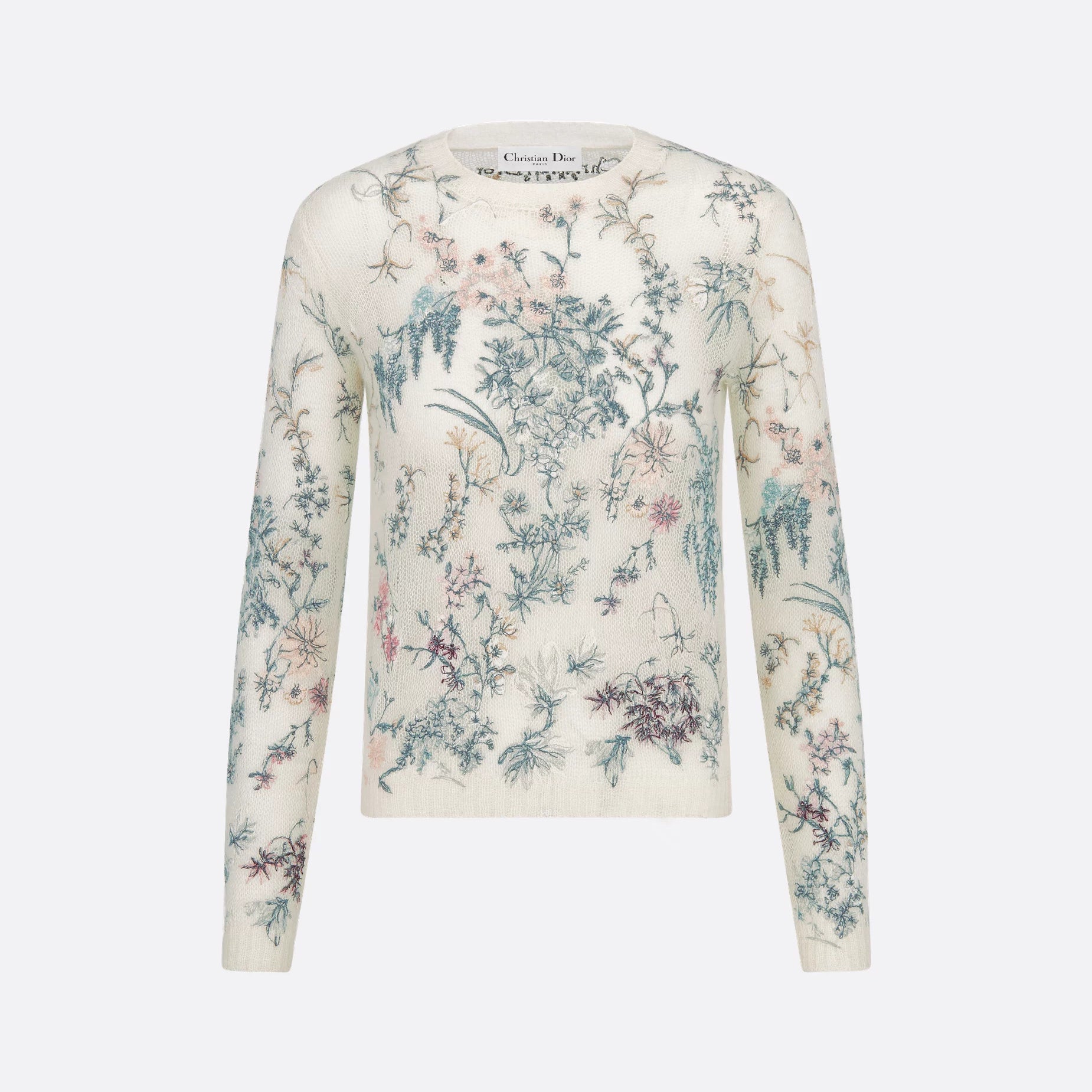 Women's Spring. Autumn And Winter Floral Embroidery Solid Color Mohair Long Sleeve Round Neck Pullover Knitted Sweater Ngvp #1539