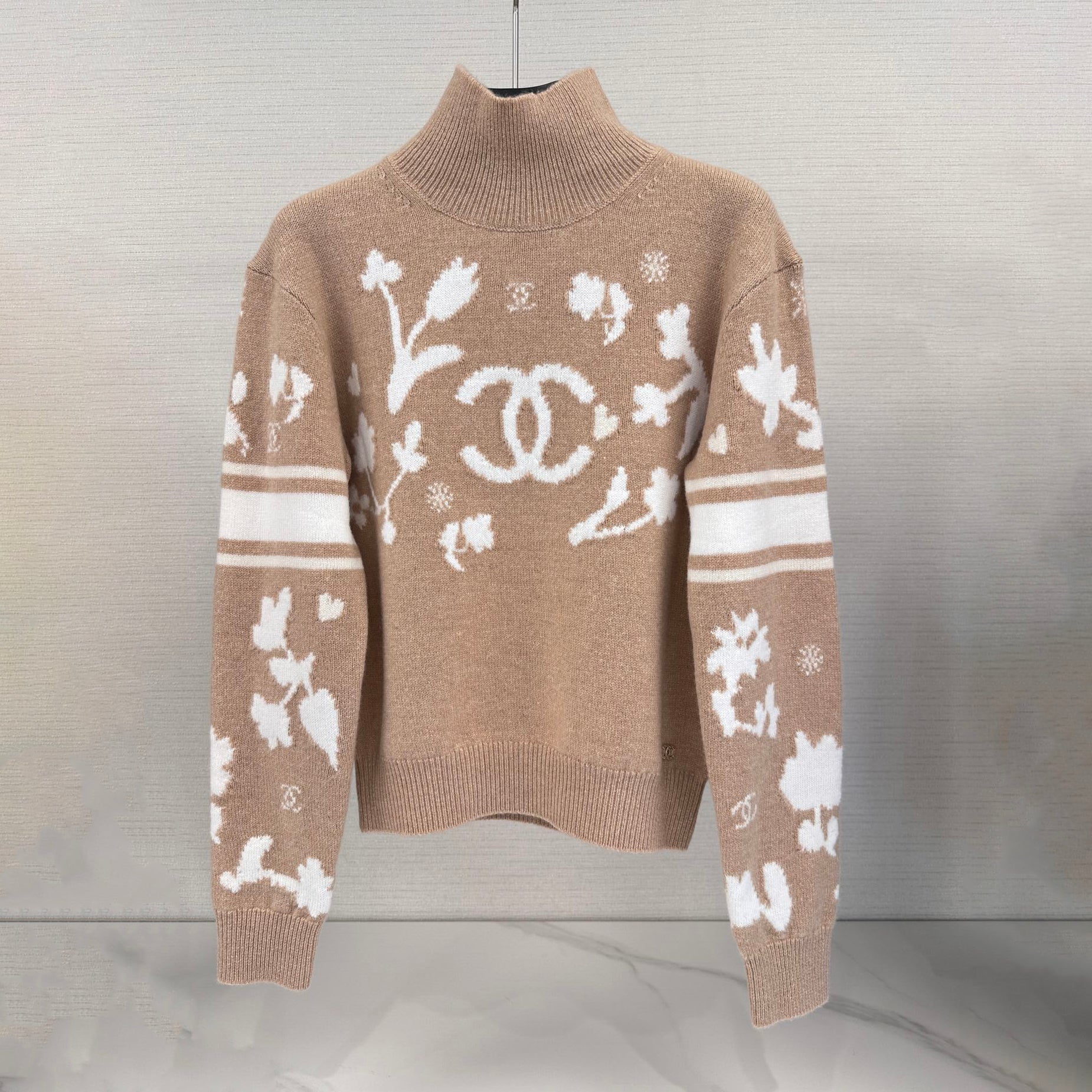 Women's Spring and Autumn Logo Printed High Neck Pullover Drop Shoulder Long Sleeve Cashmere Sweater #74367