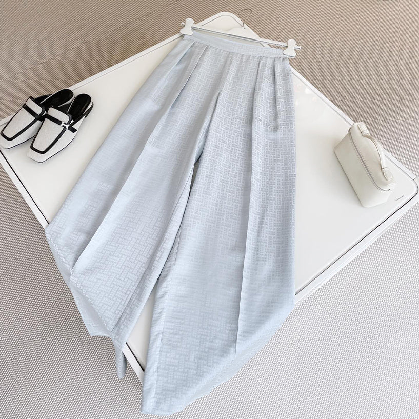 Women's Mosaique Jacquard Silk Lapel Spring. Summer And Autumn Long-Sleeved Solid Color Shirt Solid Color Casual Pants Ngvp #9631