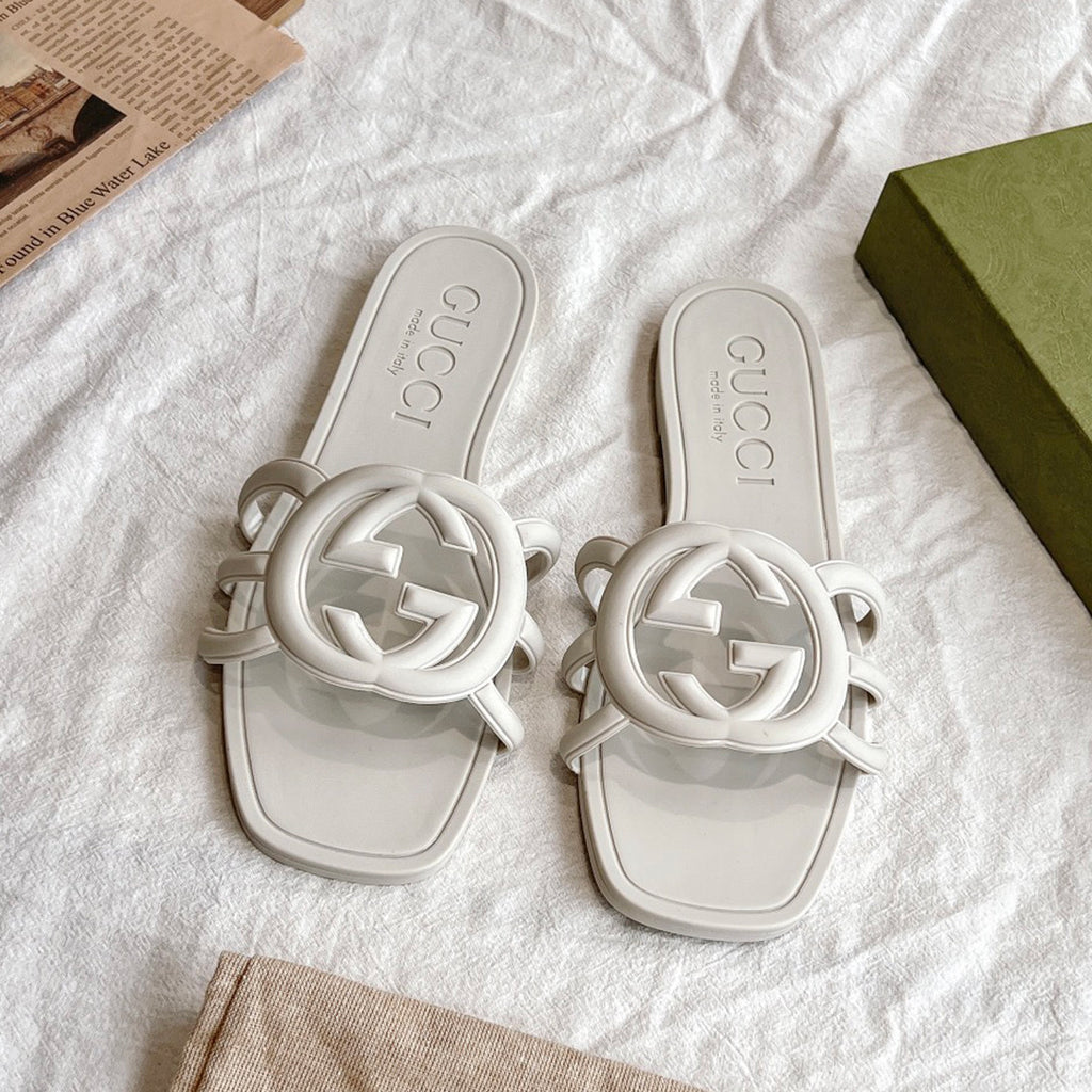 GG  Women's Summer Double G Hollow out Square Head Flat Slippers Solid Color Casual Shoes #81341