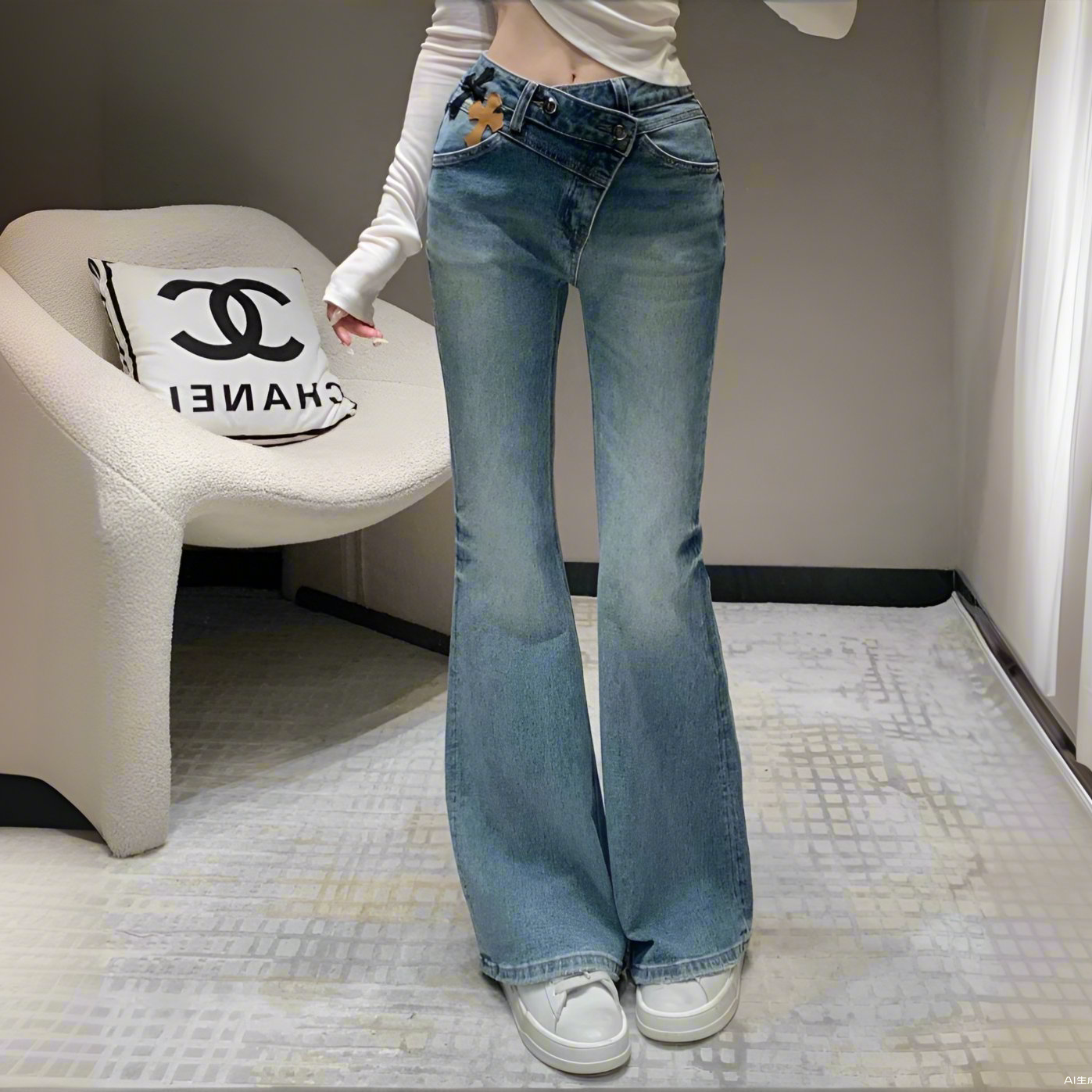 Women's Spring And Fall Blue High-waisted Thin Slim Stretch Flare Jeans Pants #73217