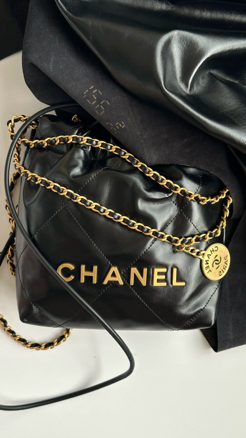 Women's Solid Color Logo Drawstring Closure Chain Shoulder Strap Glossy Calfskin Shoulder Crossbody Bag Bags #77727