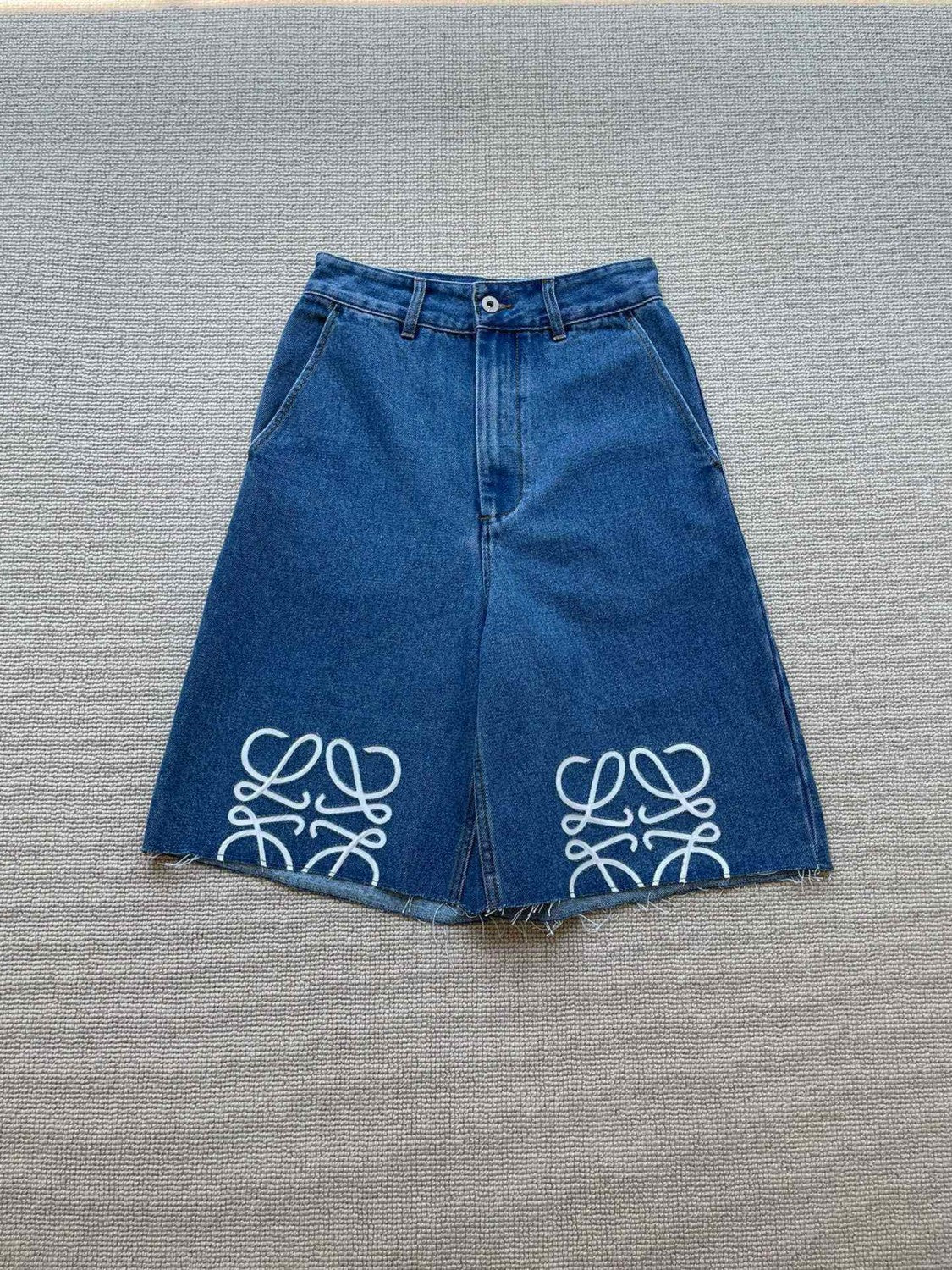 Women's Summer Blue Logo Label Straight Button Down Denim Shorts #72349