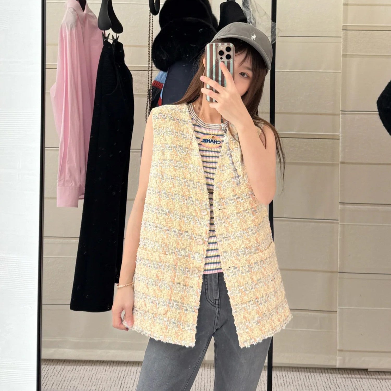 Women's Spring And Autumn Plaid Tweed Vest Jacket Fashion Temperament Elegant Single Breasted Sleeveless Jacket Ngvp #1577