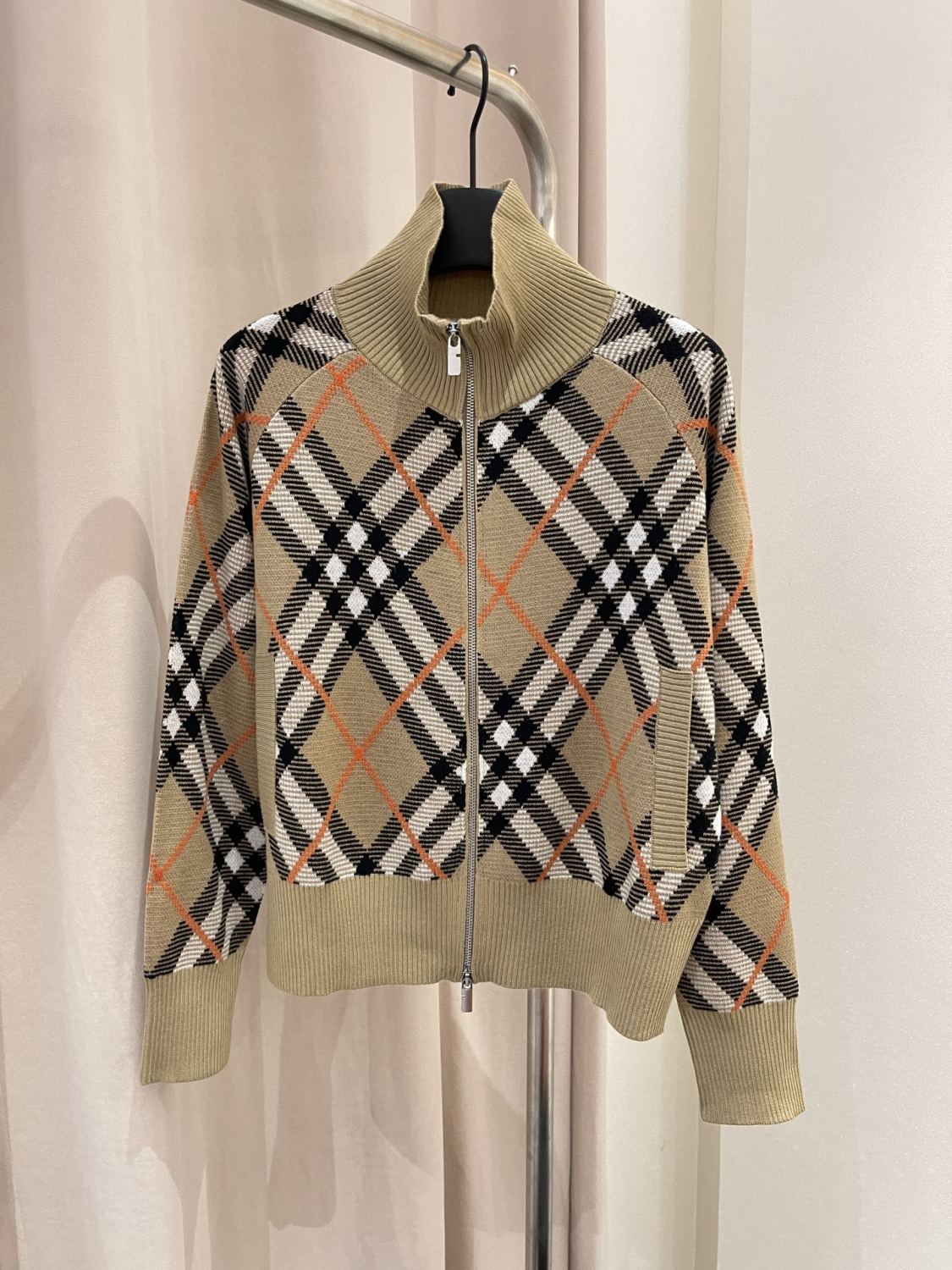 Women's Spring and Autumn Colorblocking Striped Checkered Zipper Long Sleeve Knit Jacket #72823