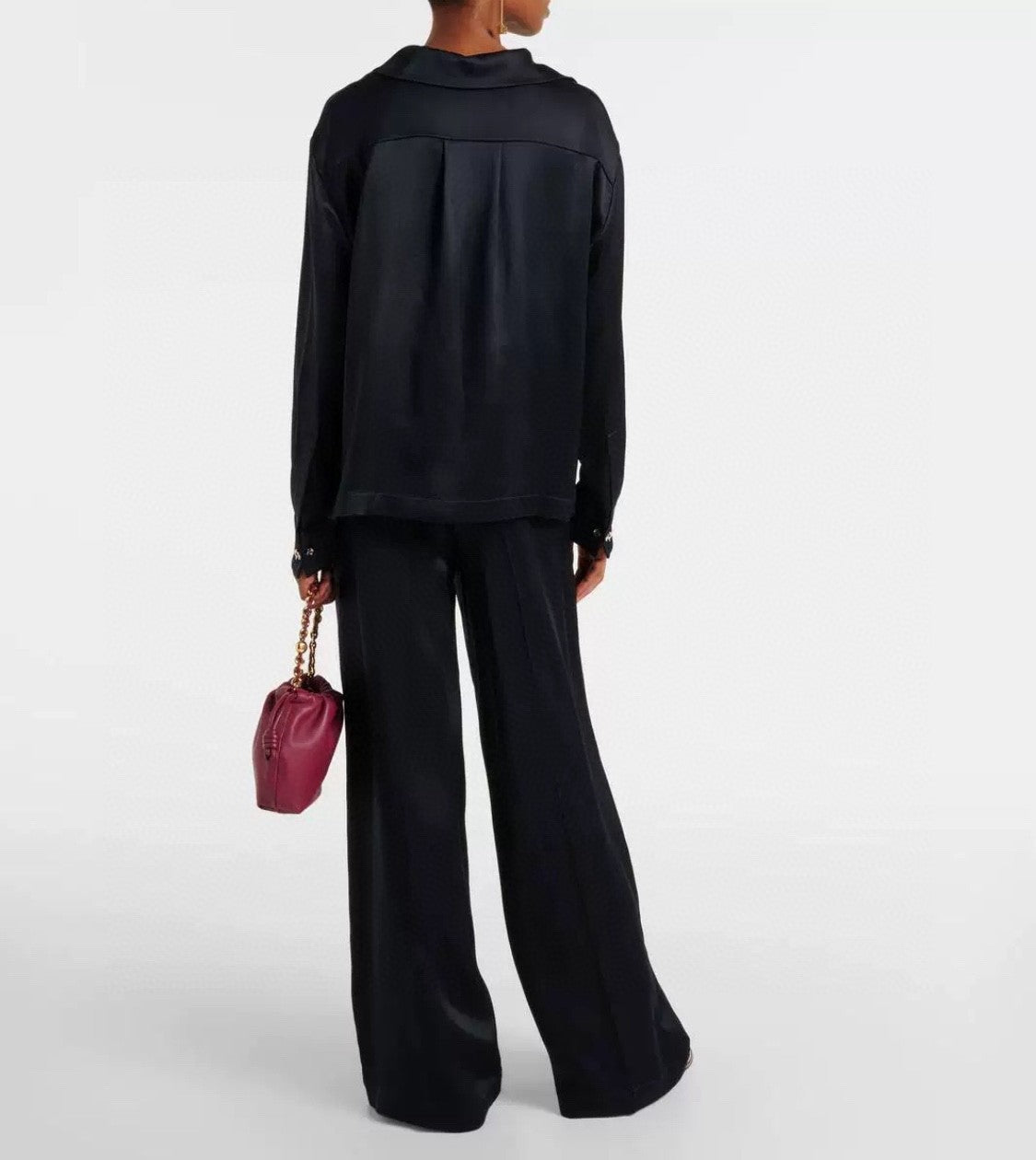 Women's Spring And Summer Solid Color Lapel Single Breasted Silk Loose Long Sleeved Shirt #74392