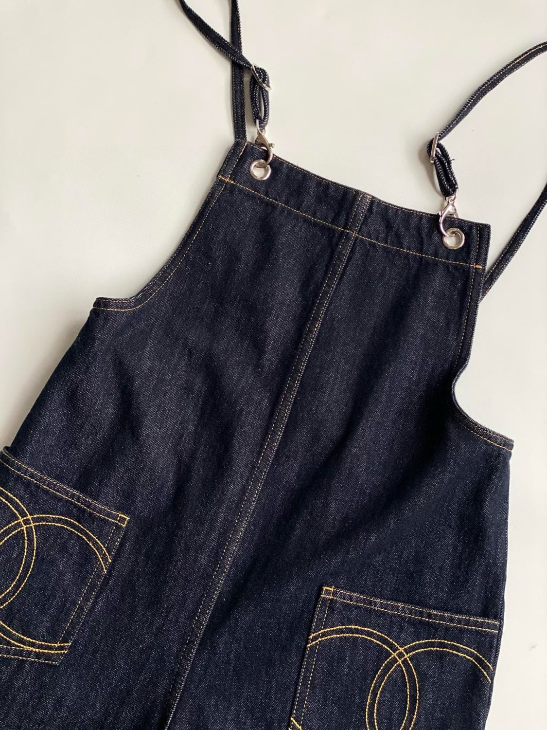 Women's Spring and Autumn Blue Double C Embroidered Pocket Straight Jeans Bib Pants #74778