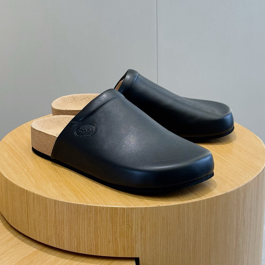 B Men's B I Scholl Flat Mule In Black Cowhide Flat Logo Birkenstock Shoes Fashion Temperament Trend Casual Shoes Slippers Ngvp #1973