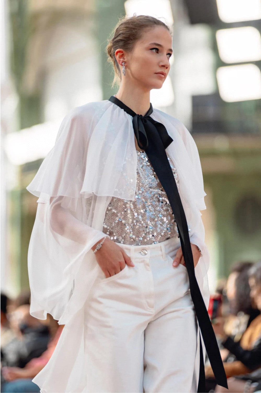 Women's Spring/summer Sequined Fringe Straight-leg Pants Black And White Denim Loose-fit Wide-leg  Long Pants Trousers Ngvp #2169