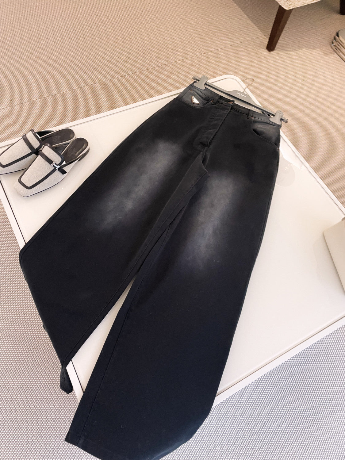 Women's Spring and Autumn Solid Color High Waist Wide Leg Loose Jeans Pants #74923