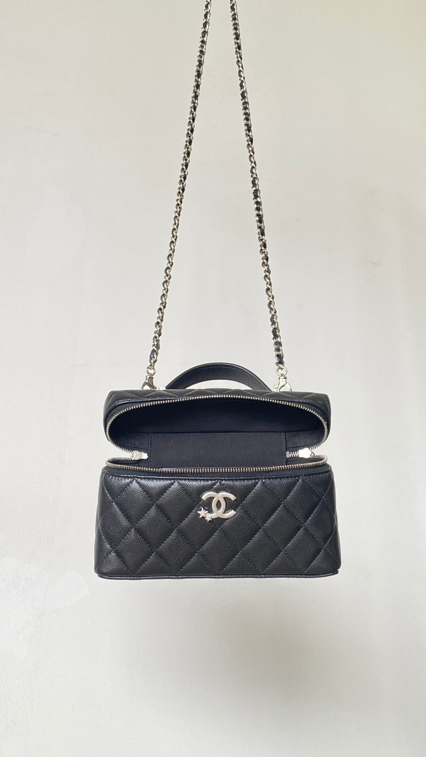 Women's Solid Color Rhinestone Star Logo Chain Calfskin Handbag Makeup Bag Bags #77689