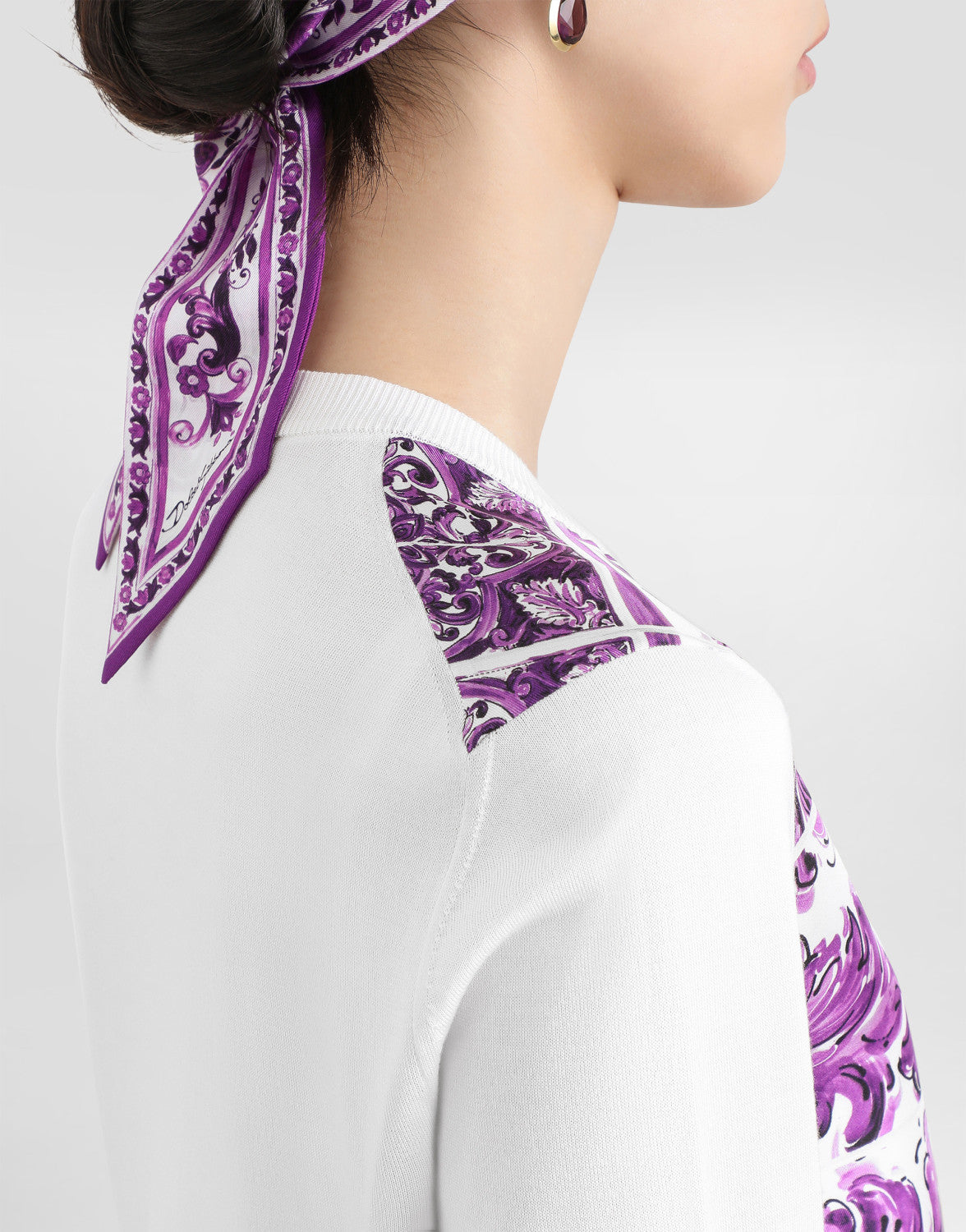 Majolica Printed Silk knitted Cardigan Women's Spring Summer Purple Fashion Elegant Single Breasted Sweater Ngvp #2427