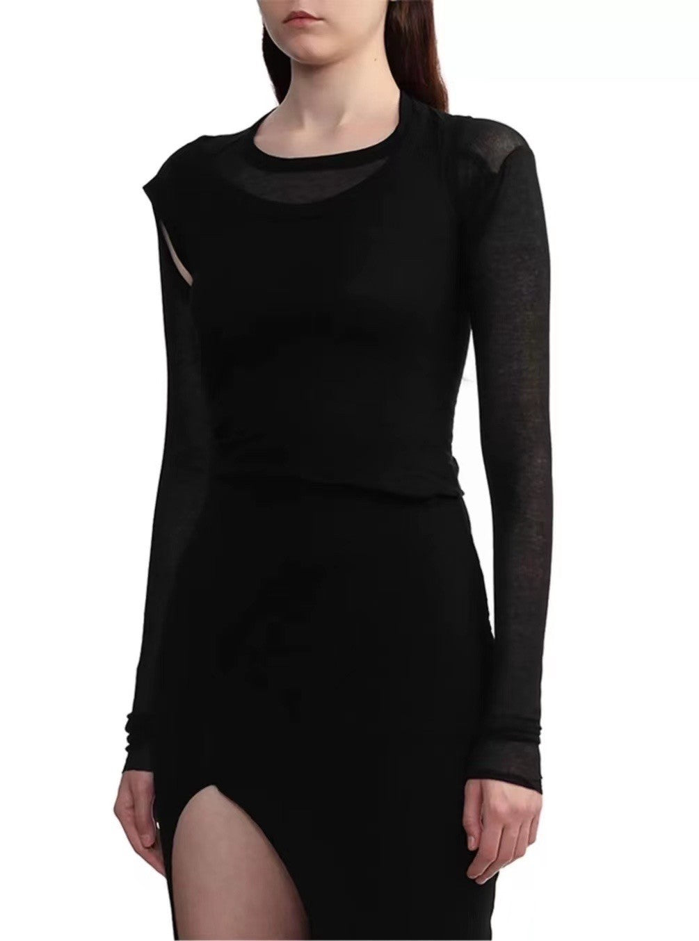 Women's Spring. Summer And Autumn Solid Color Layered Style Cotton Round Neck Pullover Long Sleeve Straight T-Shirt Ngvp #9174