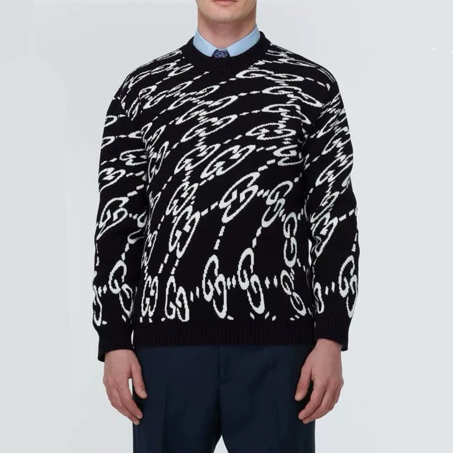 Men's Spring & Autumn Colorblocking Wavy Letter Logo Round Neck Long Sleeve Pullover Knit Sweater #98523