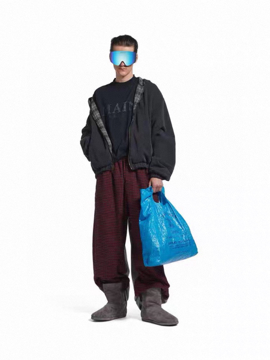 Unisex Blcg 2026SS Plaid patchwork Distressed finish Loose fit Trousers Pants #82535A