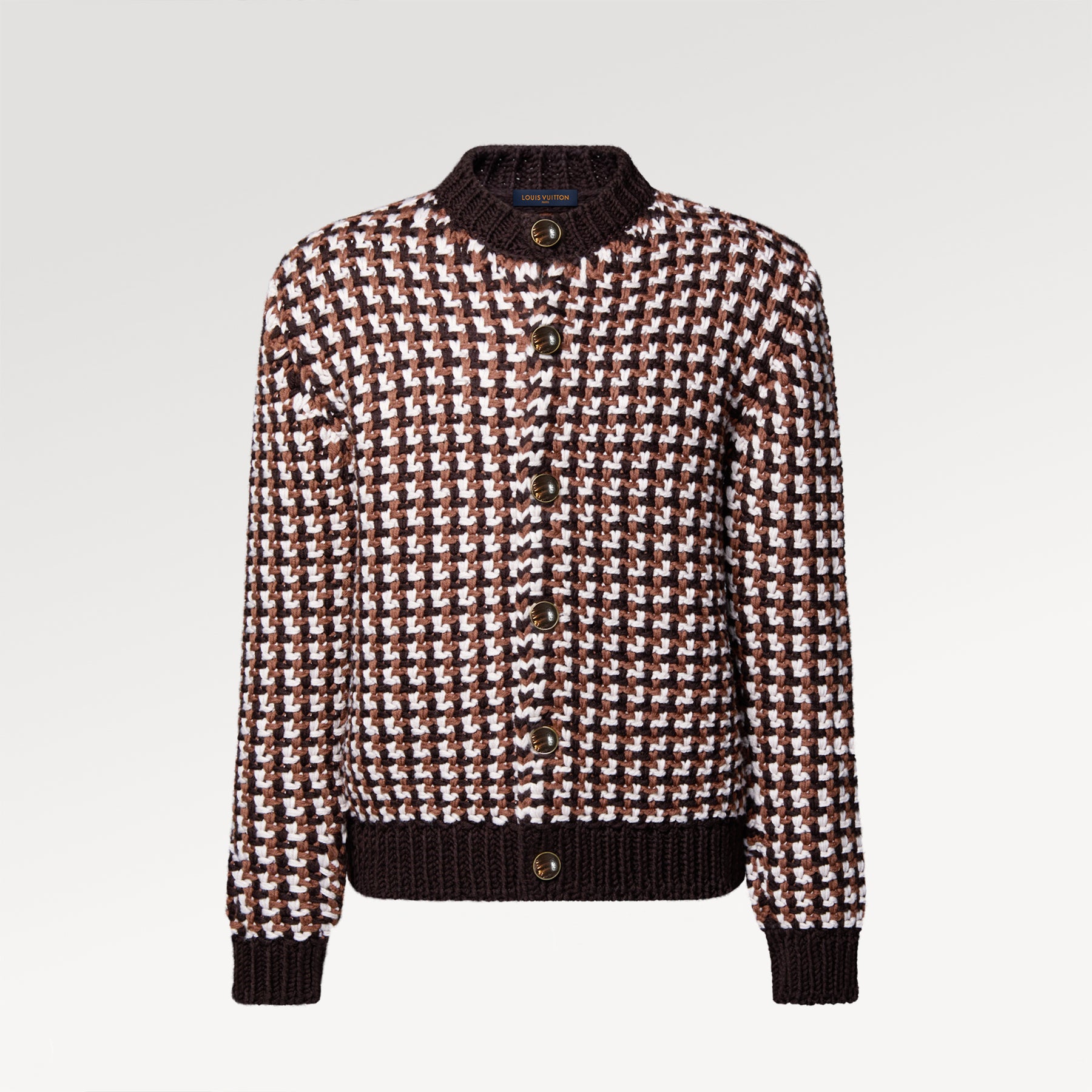 Men's Early Spring Houndstooth Chunky Knit Wool Cardigan Retro Elegant Color-Blocked Zipper Knit Cardigan Jacket #194500