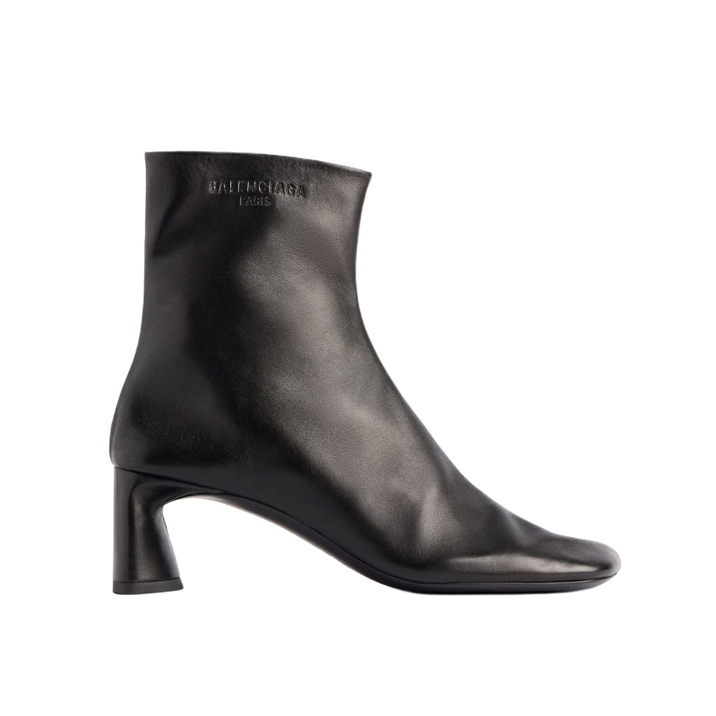 B DUTY FREE Women's Solid Color Letter Print Cowhide Square Toe Chunky Heel Short Boots Shoes #77869