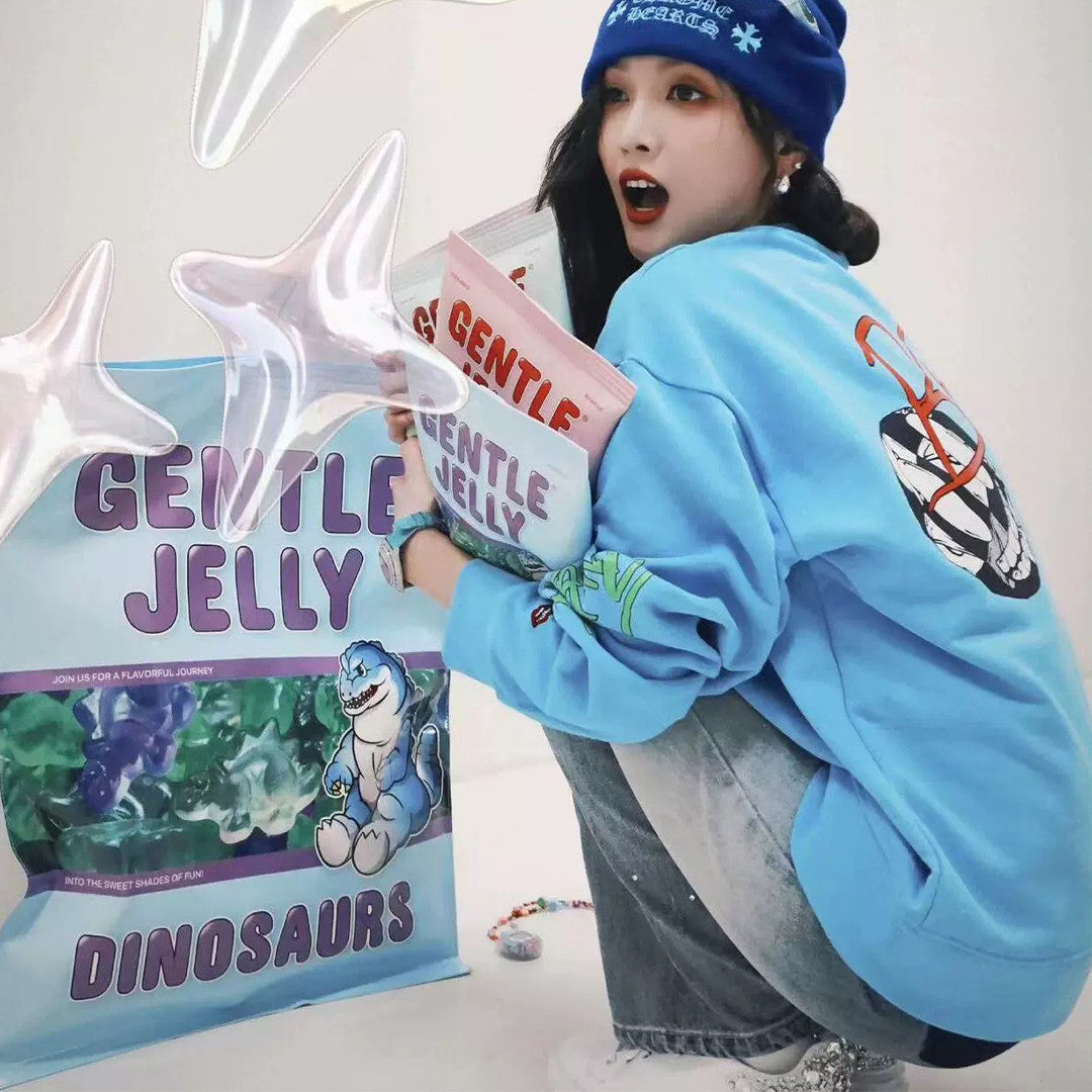 Men's Women's Spring Summer Fashion Letter Graffiti Blue Round Neck Long Sleeve Top #98727