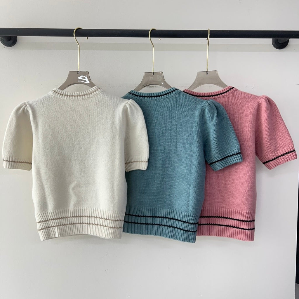 Women's Wool Blend Knit Short Sleeve Top Round Neck Fashion Temperament Short T-Shirt Knitwear #81137