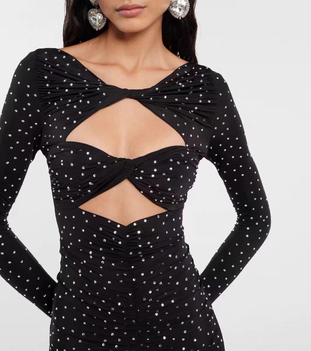 Women's Spring/summer Sexy Solid Color Hot Drill Pleated Stretchy Slim One-piece Mini Dresses Ngvp #8871