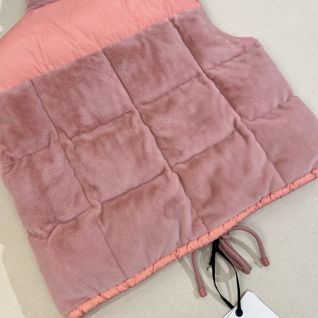 Women's Autumn and Winter Solid Color Embroidery Logo Zipper Drawstring Hem Puffer Down Vest Jacket #73235