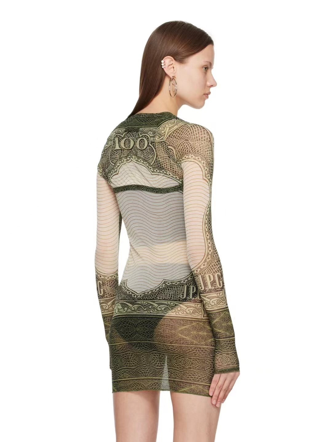 Jean Paul Gaultier Women's Summer Vintage Printed Smock Embroidered Mesh Pattern Round Neck Casual Sleeveless Dresses Ngvp #9374