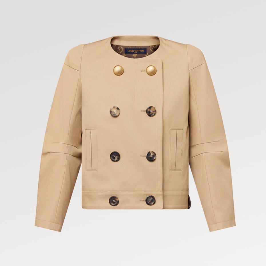 Women's Spring and Autumn Solid Color Round Collar Cotton Gabardine Double Breasted Long Sleeve Suit Fitted Blazer Jacket #71364