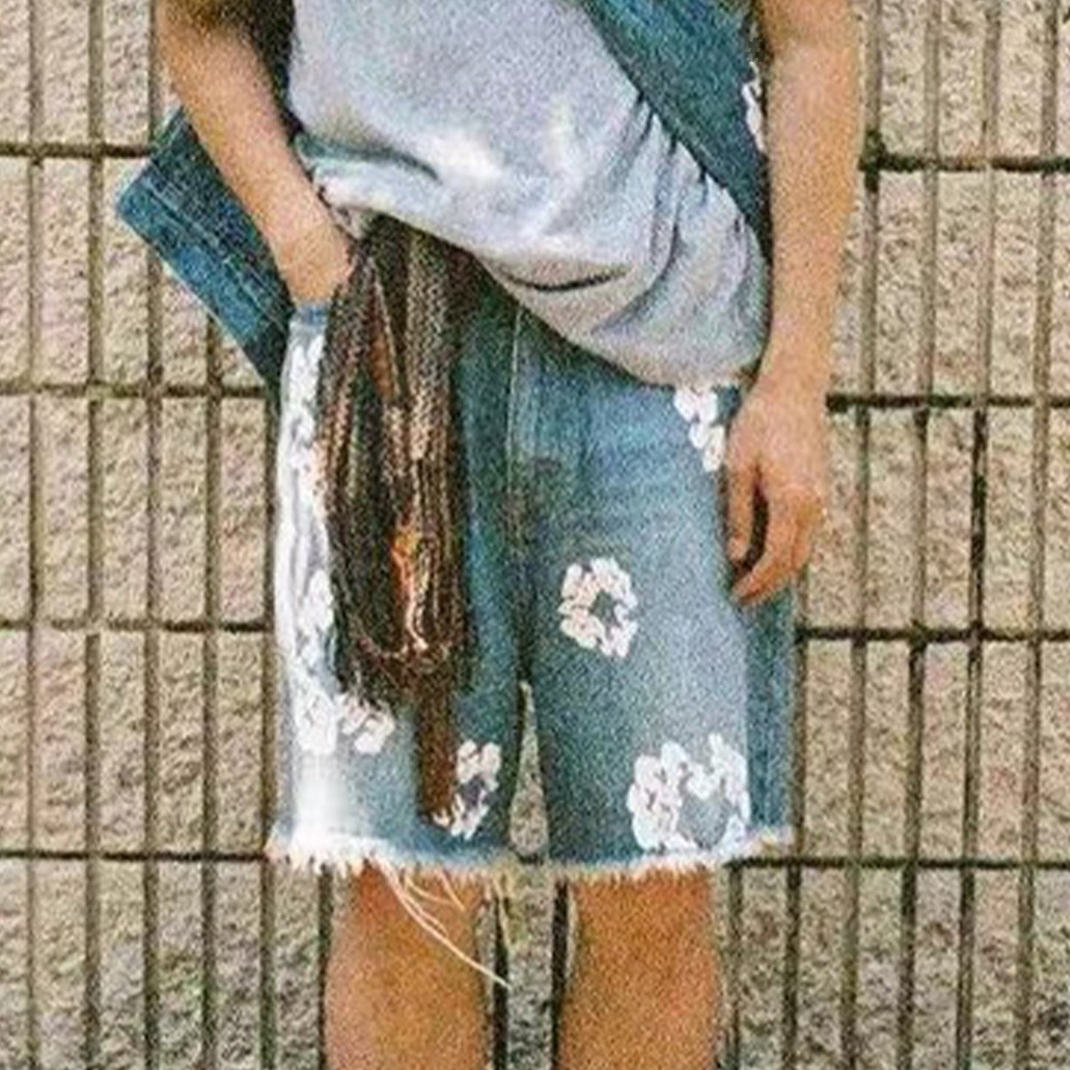 Denim Tears Men's Women's Summer Cotton Floral Print Mid Waist Zipper Solid Color Denim Shorts Ngvp #8141