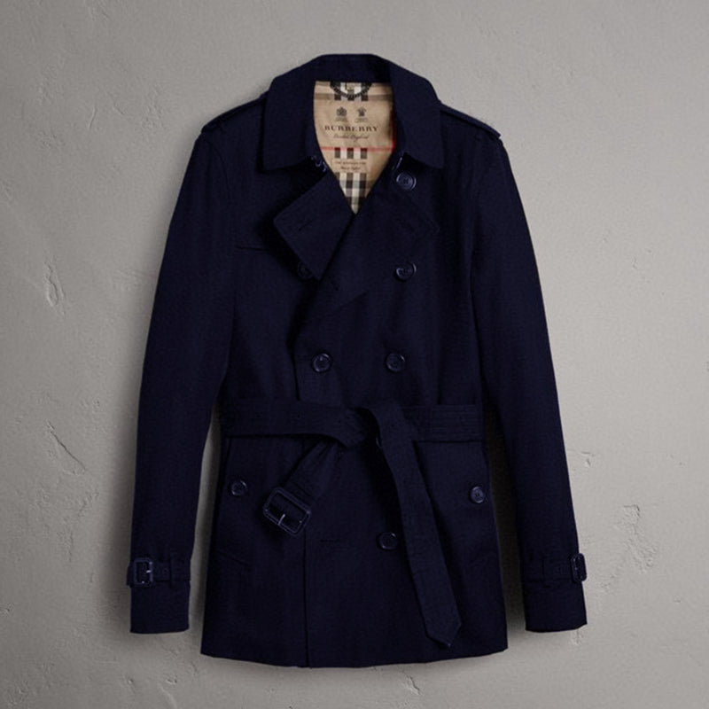 Men's Spring And Fall Solid Color Double Breasted Short Corseted Trench Coat Jacket #72857