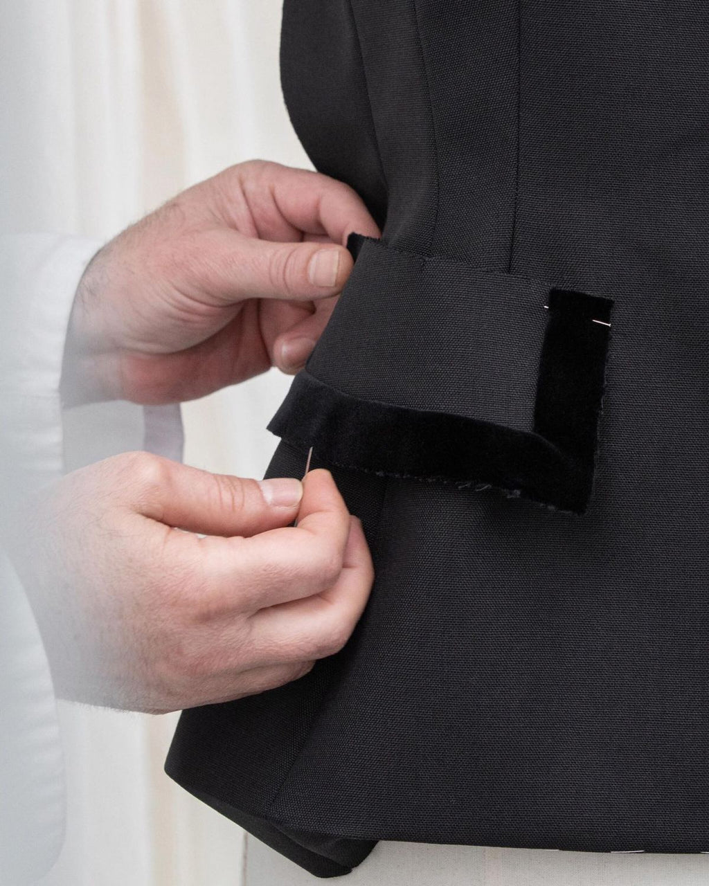 Women's Spring and Autumn Wool Velvet Trim Waisted Suit Lapel Double Breasted Black Jacket Ngvp #8924