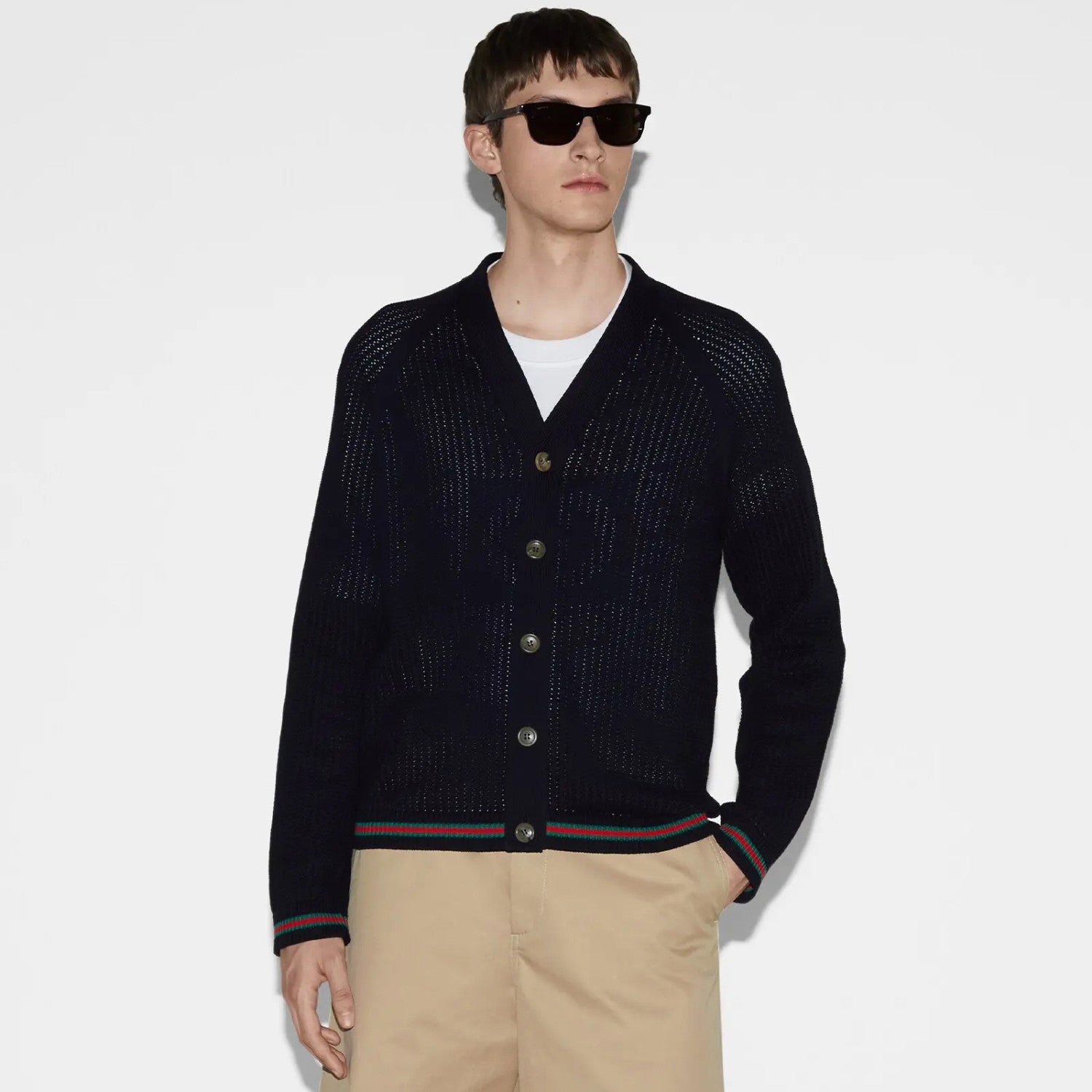 Men's Spring And Fall Striped Printed Single Breasted Casual Long Sleeved Knit Jacket #72862