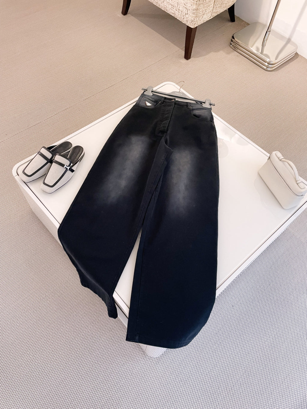 Women's Spring and Autumn Solid Color High Waist Wide Leg Loose Jeans Pants #74923