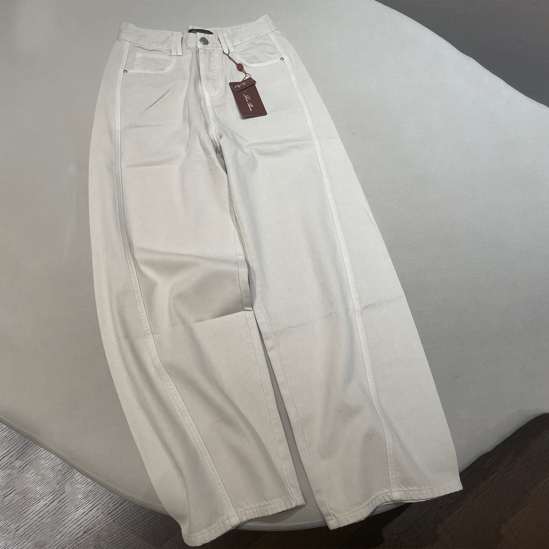 LP Women's Spring/summer Low-rise White Wide-leg Denim Pants With Leather Label Pocket And Embroidery Stylish Trendy.understated Casual Jeans #194477