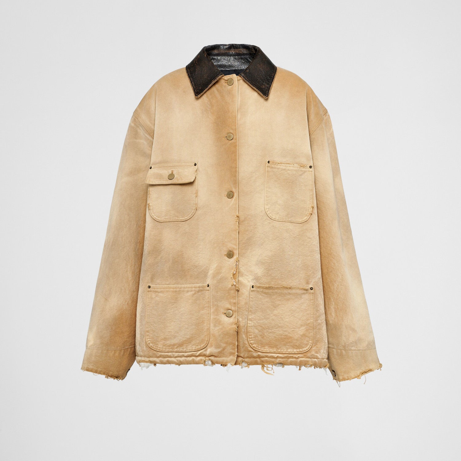 Women's Men's Vintage Gradient Fashion Canvas Cotton Jacket Single Breasted Leather Collar Casual Jacket Ngvp #8945