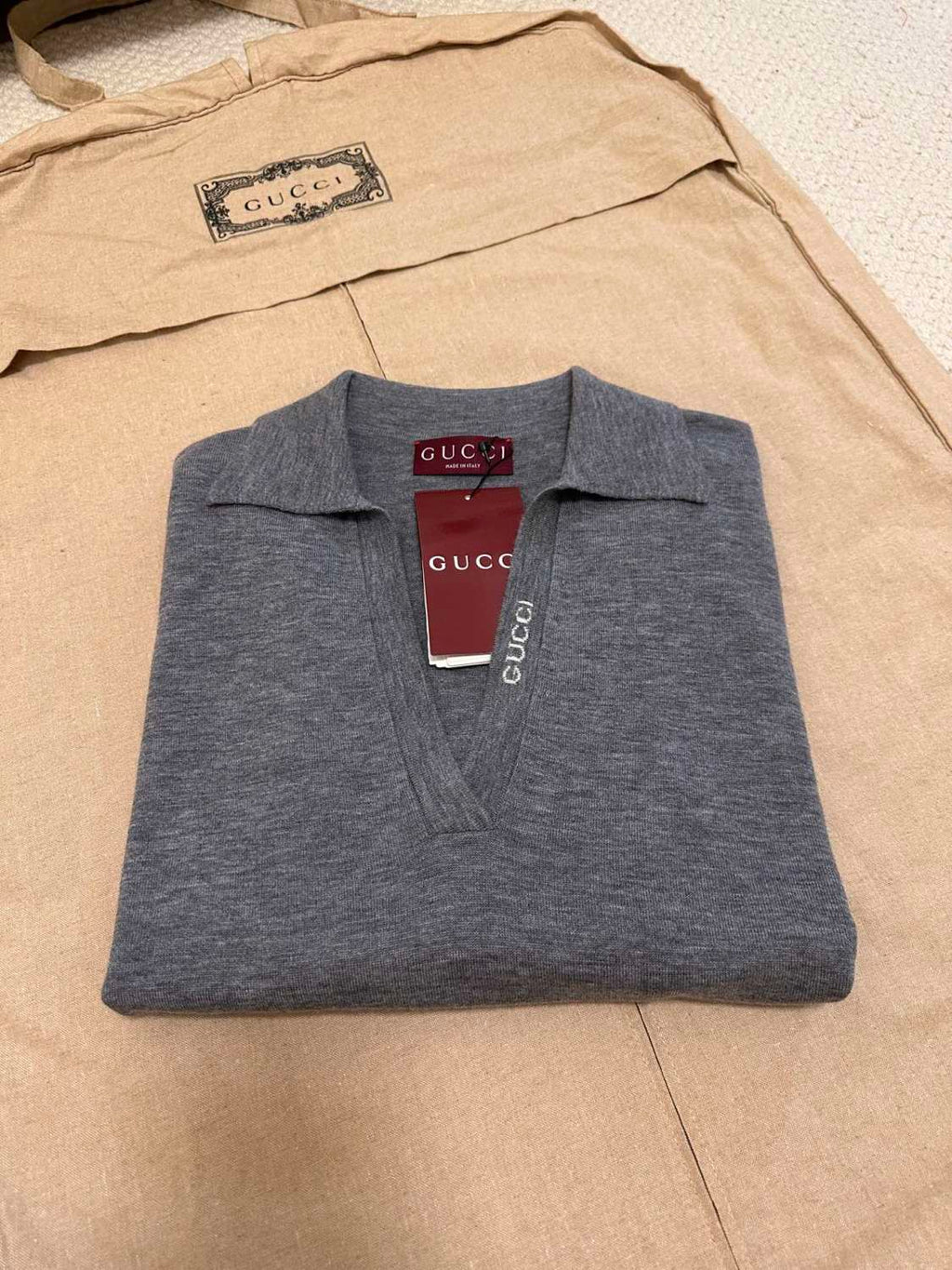 Women's Spring and Autumn Gray Letter V-Neck Loose Wool Long Sleeve Sweater #72845