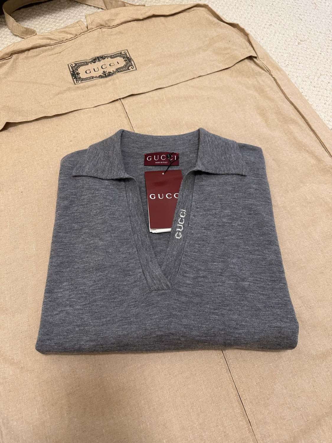 Women's Spring and Autumn Gray Letter V-Neck Loose Wool Long Sleeve Sweater #72845