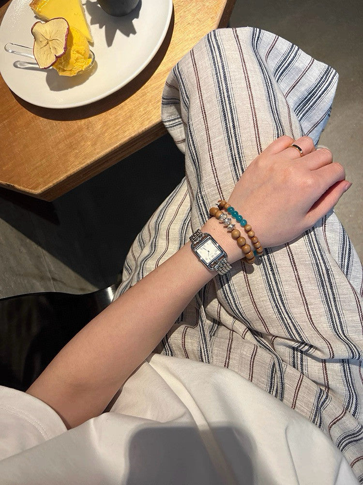 Women's Retro Striped Jacquard Elastic Waist Drawstring Loose Linen Wide Leg Pants Spring. Summer. And Fall Casual Long Pants Ngvp #2128