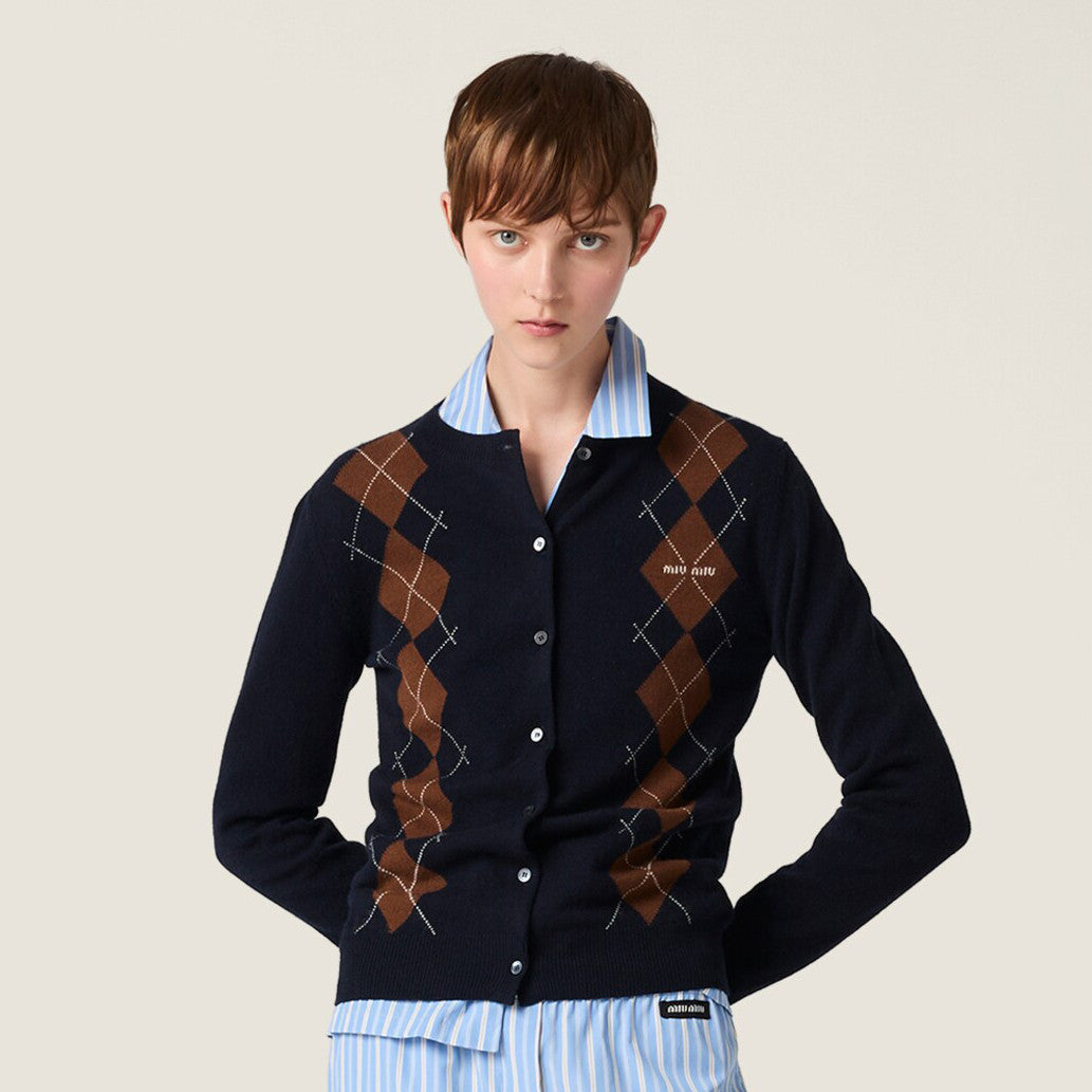 Women's Spring/Fall Fashion Casual Crew Neck Single-Button Diamond Pattern Cashmere Knit Cardigan #78497