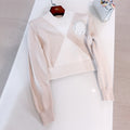 Women's Badge Embroidered Spring. Autumn. And Winter Color-Blocked Round Neck Knitted Cotton Long Sleeve Sweater Ngvp #2134