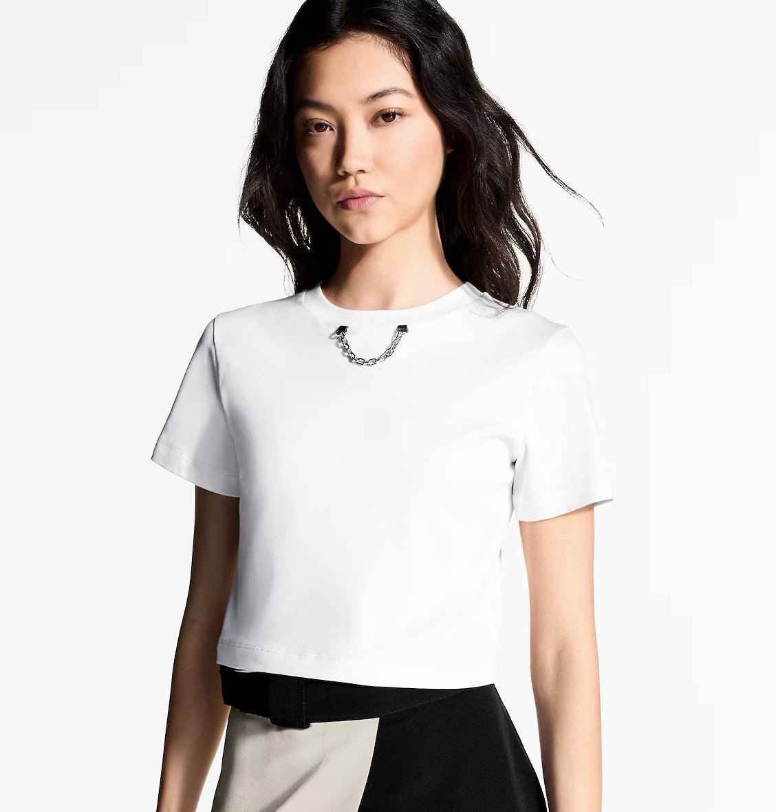 Women's Spring And Summer Airbrush Effect Short Top Modern Lv Chain Cotton Round Neck Fashion Casual T-Shirt #75994