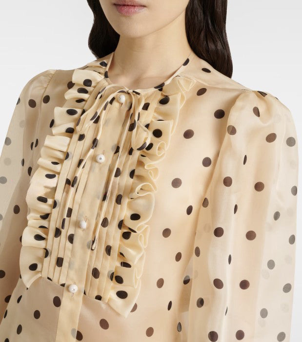 Women's New Spring Fashion Lapel Polka Dot Print Shirt Round Neck Long-sleeved Commuter French Blouse Top Ngvp #9915