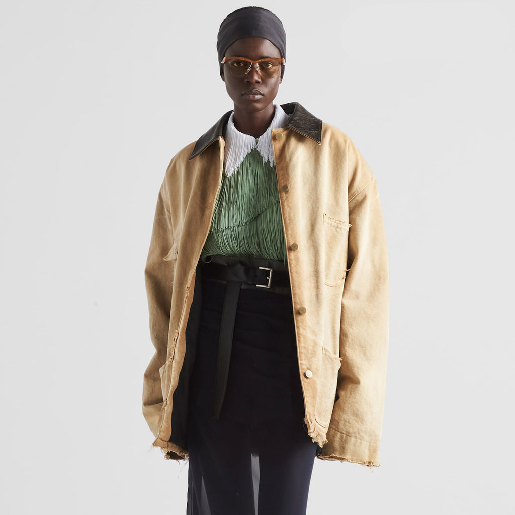 Women's Men's Vintage Gradient Fashion Canvas Cotton Jacket Single Breasted Leather Collar Casual Jacket Ngvp #8945