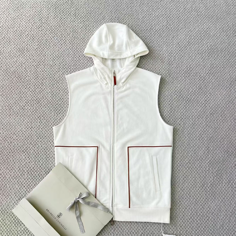 BC Men's Hooded Two-Way Zipper Spring & Autumn Solid Color Cotton Sleeveless Waistcoat Vest Ngvp #1765