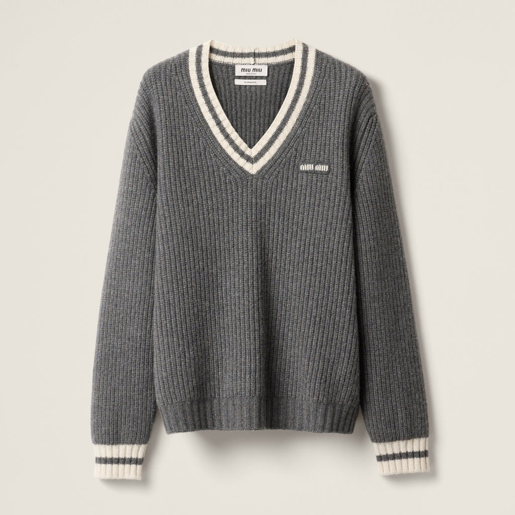 Women's Spring and Autumn Letter Printed V-Neck Casual Long Sleeve Cashmere Sweater Top #75114